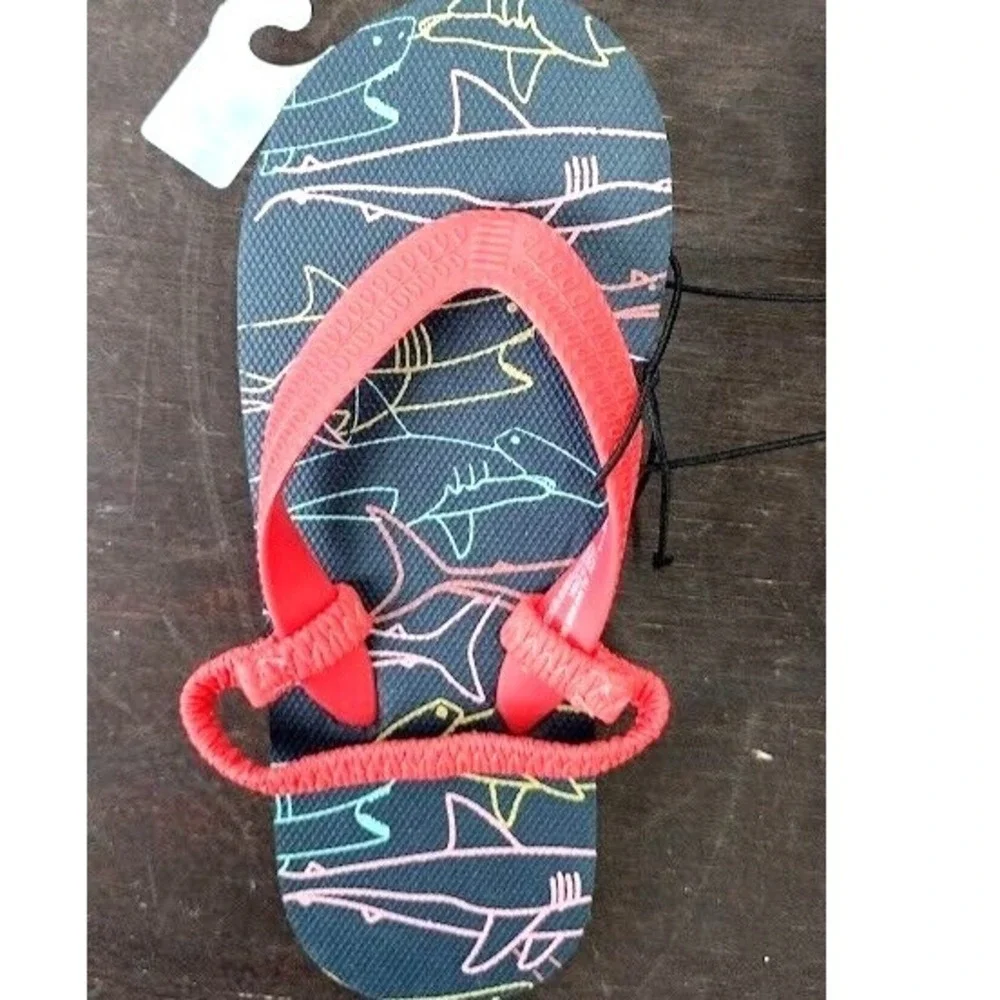 Cat Jack Kids Flip Flops Sandals Shark Print Red‎ Strap Size L 910